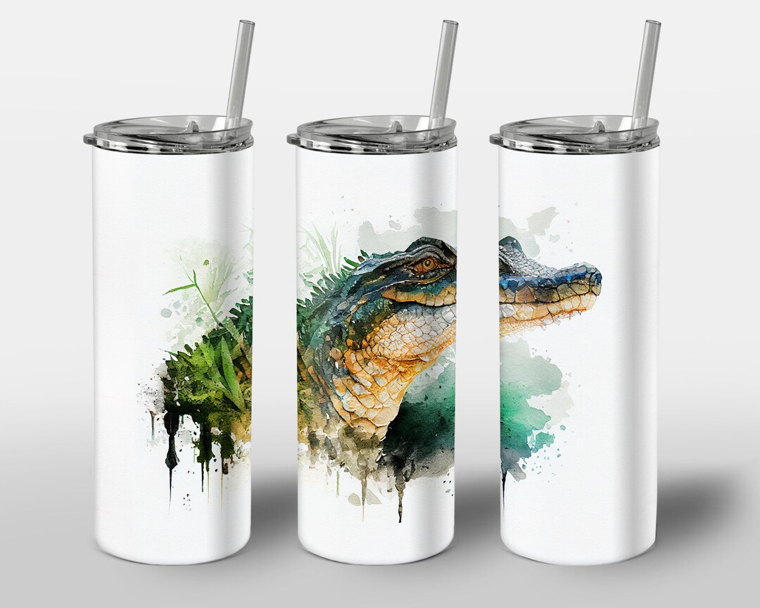 Watercolor Crocodile Design for Tumbler, Alcohol Ink Art, Colored