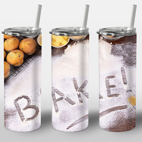 Bake Design for Tumbler, Alcohol Ink Art, Cake Decoration Flour and Dough, STRAIGHT 20oz Skinny Tumbler Wrap Sublimation