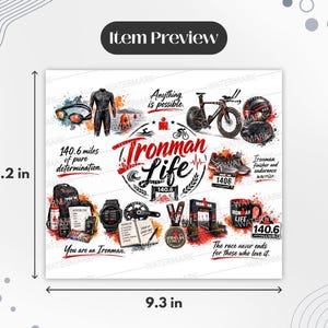 Ironman Triathlon Tumbler Wrap PNG, Motivational 20oz Skinny Tumbler Sublimation Design, Digital Download image 2