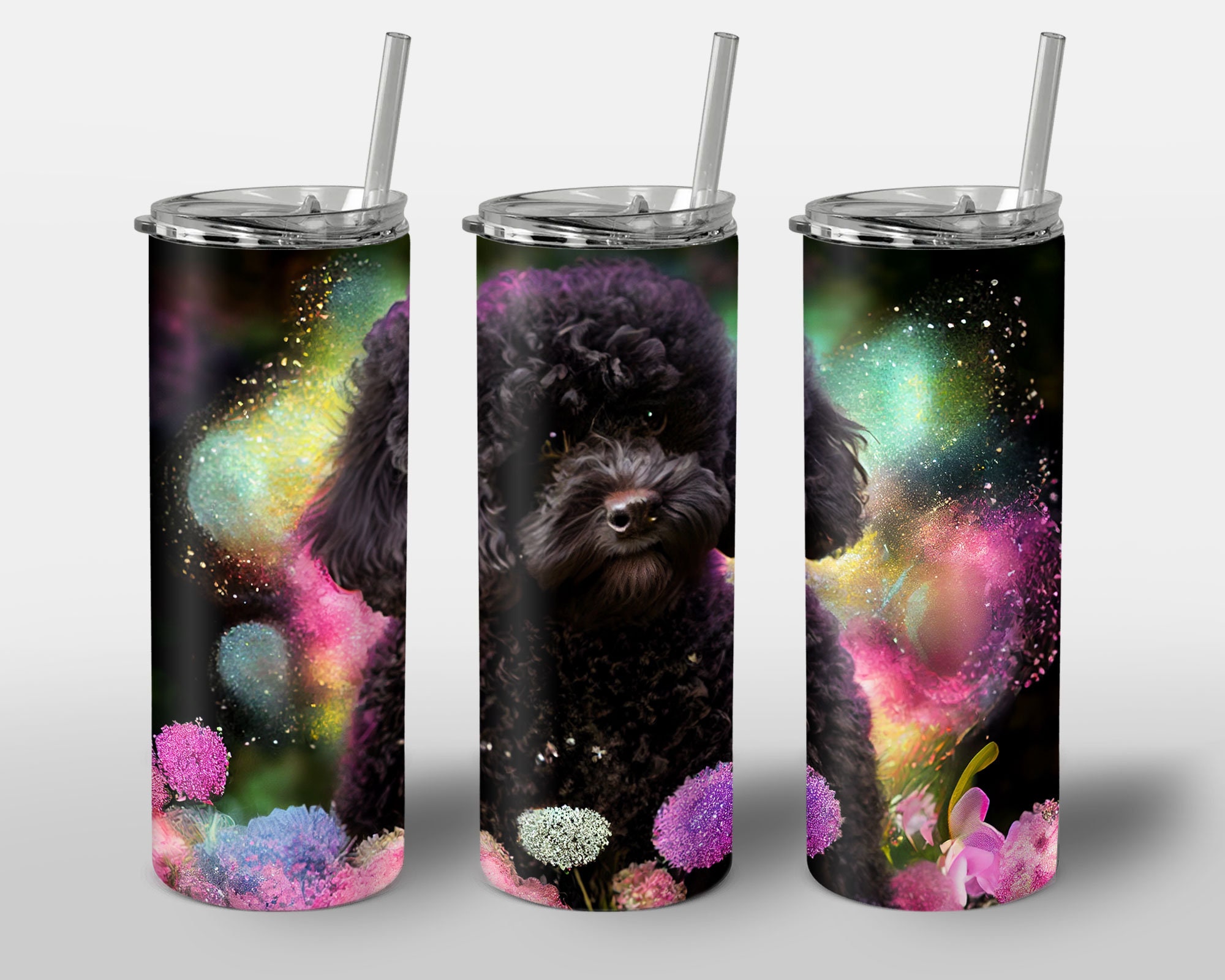 Puppy Floral Design for Tumbler, Alcohol Ink Art, Cute Baby Poodle Dog Flowers, STRAIGHT 20oz Skinny Tumbler Wrap Sublimation