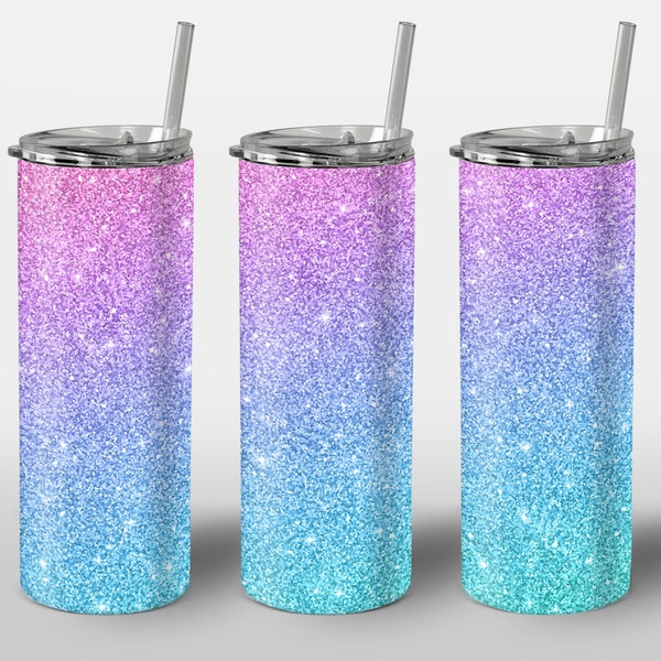 Colorful Glitter Design for Tumbler, Colored Teal Purple Blue Pink Ombre Gradient, PNG Image, STRAIGHT 20oz Skinny Tumbler Wrap Sublimation