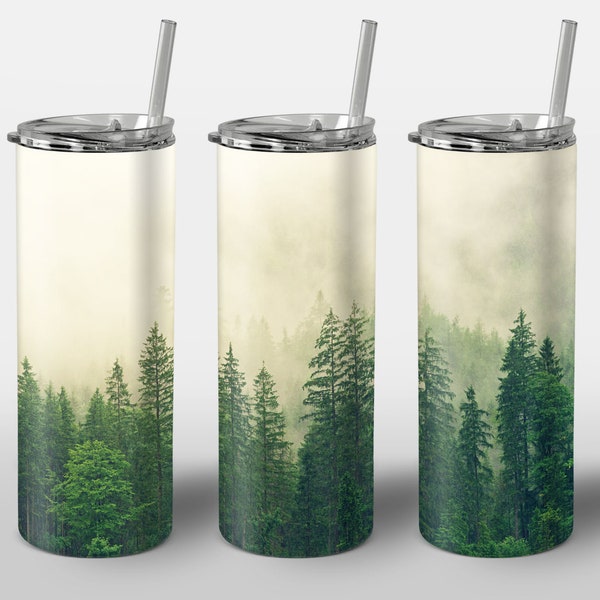 Forest Design for Tumbler, Green Jungle Trees, STRAIGHT 20oz Skinny Tumbler Wrap Sublimation Design