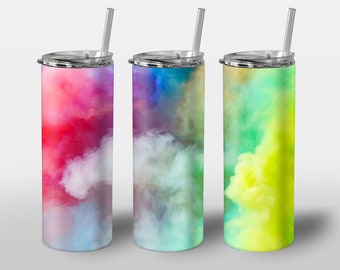 Diseño de humo colorido para vaso, Rainbow Cloud Duster Smoke, imagen PNG, STRAIGHT 20oz Skinny Tumbler Wrap Sublimation