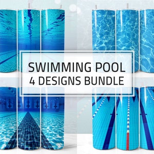 Swimming Pool Designs for Tumbler, Set of 4 Wrap PNG for 20 oz Skinny Tumbler Sublimation