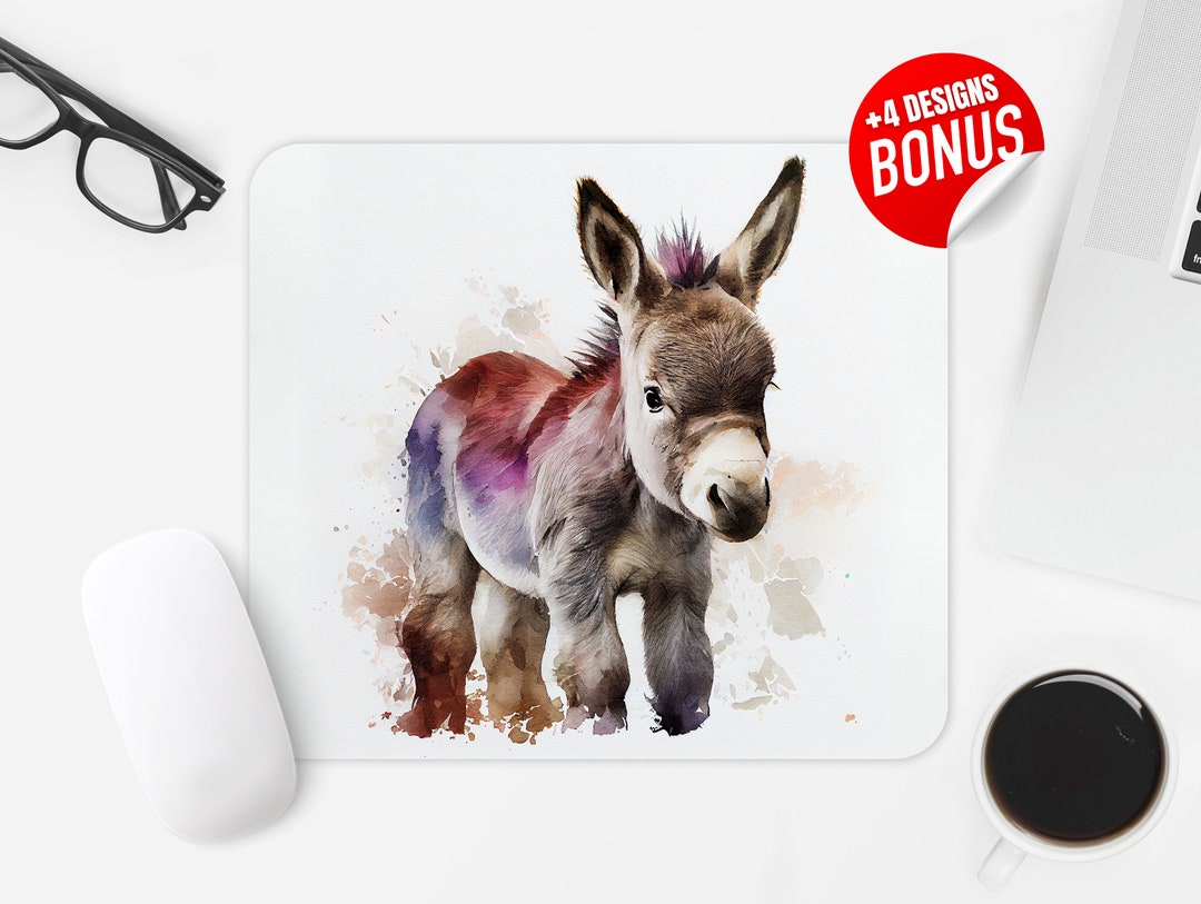 Baby Donkey Mouse Pad Sublimation Design, Watercolor Farm Cute Foal ...