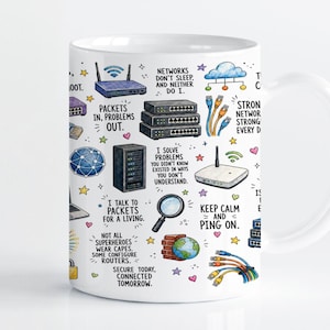 Diseño PNG para sublimación de envoltura de taza de ingeniero de redes, plantilla para prensa de tazas Cricut de 11 oz y 15 oz para profesionales de TI, descarga digital