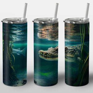 See Krokodil Design für Becher, Alkohol Ink Kunst, Glitzer Krokodil Reptilien, GERADE 20 Unzen Skinny Tumbler Wrap Sublimation