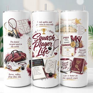 Squash Player Tumbler Wrap PNG, Sport Athlete 20oz Skinny Tumbler Sublimation Design, Digital Download