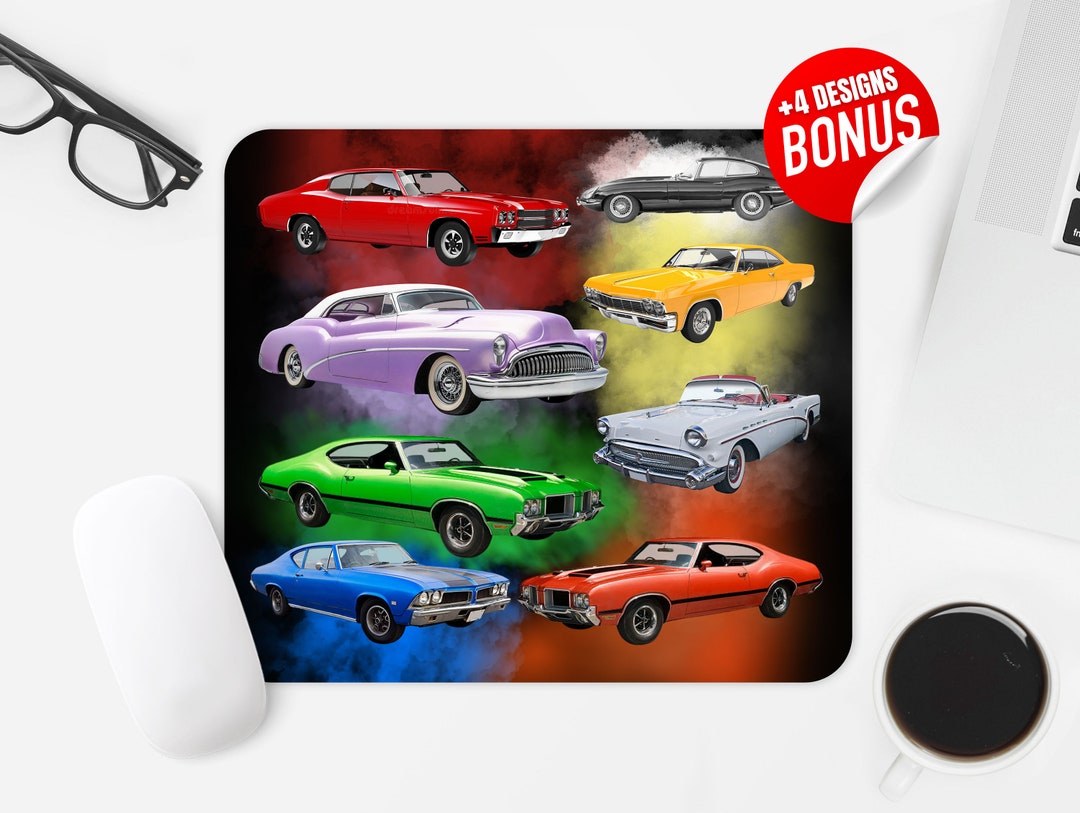 Classic Cars Mouse Pad Sublimation Design, Old Muscle Cars Computer
