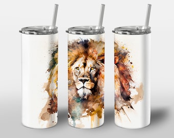 Watercolor Lion Design for Tumbler, Alcohol Ink Art, Colored African Wild Savana Lion Paint, STRAIGHT 20oz Skinny Tumbler Wrap Sublimation
