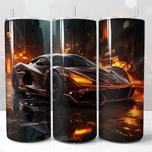 3D Sport Car Design for Tumbler, STRAIGHT 20oz Skinny Tumbler Wrap Sublimation, Men Tumbler Wrap PNG