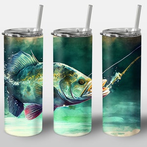 Fish Rod Design for Tumbler, Alcohol Ink Art, Lake Underwater Rod Fishing Watercolor Design, STRAIGHT 20oz Skinny Tumbler Wrap Sublimation