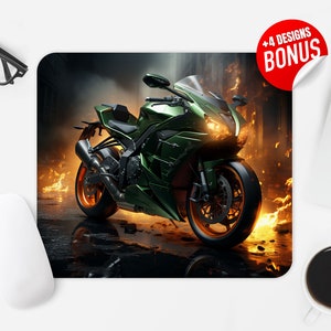 3D Sport Motorcycle Mouse Pad Sublimation Design, Fire Bike Computer Mouse Pad PNG Image, Printable Square Mouse Pad Template