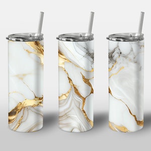 White Golden Marble Design for Tumbler, Alcohol Ink Art, Milky Natural Marble Gold, STRAIGHT 20oz Skinny Tumbler Wrap Sublimation