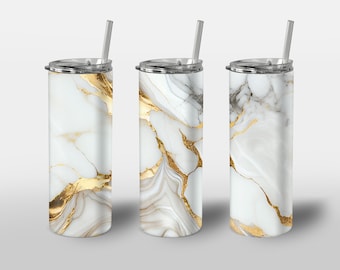 White Golden Marble Design for Tumbler, Alcohol Ink Art, Milky Natural Marble Gold, STRAIGHT 20oz Skinny Tumbler Wrap Sublimation