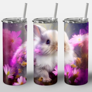 Baby Rabbit Design for Tumbler, Alcohol Ink Art, Floral Colored Purple Pink Cute Bunny kitten, STRAIGHT 20oz Skinny Tumbler Wrap Sublimation