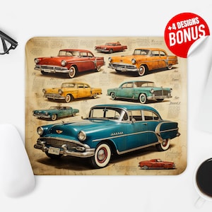 Authentic Cars Mouse Pad Sublimation Design, Classic Car Computer Mouse Pad PNG Image, Printable Square Mouse Pad Template Digital Download