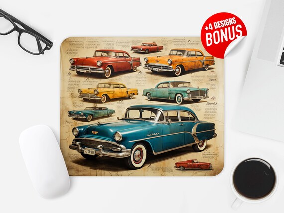Authentic Cars Mouse Pad Sublimation Design, Classic Car Computer Mouse Pad PNG Image, Printable Square Mouse Pad Template Digital Download