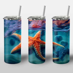 Underwater Starfish Design for Tumbler, Alcohol Ink Art, Sea Beach Sand Starfish, STRAIGHT 20oz Skinny Tumbler Wrap Sublimation