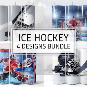 Ice Hockey Designs Bundle for Tumbler, Set of 4 Wrap PNG for 20oz Skinny Tumbler Sublimation
