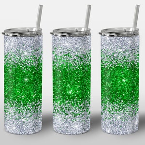 Green Sliver Glitter Design for Tumbler, White Gray Green Ombre Gradient Design, PNG Image, STRAIGHT 20oz Skinny Tumbler Wrap Sublimation