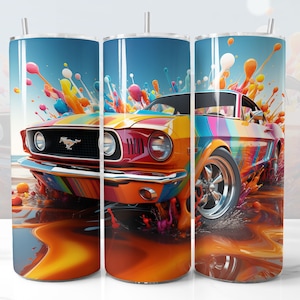 3D Colorful Muscle Car Paint Design for Tumbler, STRAIGHT 20oz Skinny Tumbler Wrap Sublimation, Men Tumbler Wrap PNG