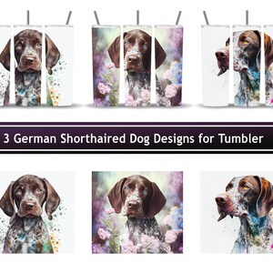 German Pointer Dog Designs Bundle, Alcohol Ink, Colorful Puppy Cute Watercolor Paint, Set of 3 Wrap PNG for 20 oz Skinny Tumbler Sublimation
