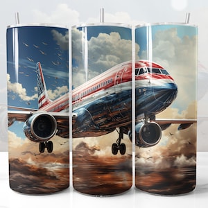 3D Airplane Tumbler Wrap Design, Men Tumbler Design, American Flag Design Alcohol ink, STRAIGHT 20oz Skinny Men Tumbler Wrap Sublimation