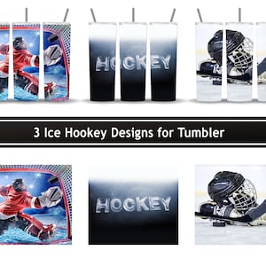 Ice Hockey Designs Bundle for Tumbler, Set of 3 Wrap PNG for 20oz Skinny Tumbler Sublimation
