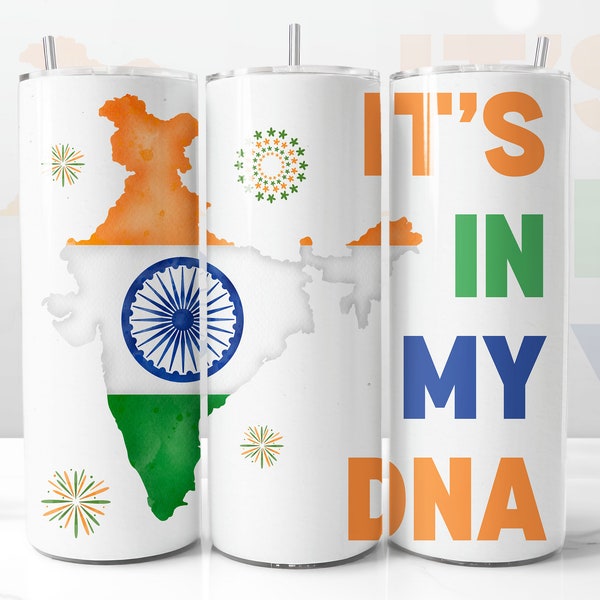 India Tumbler Wrap, It's In My DNA Design, Download PNG, STRAIGHT 20oz Skinny Tumbler Wrap Sublimation