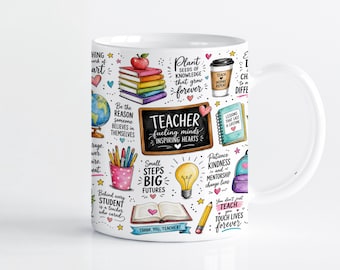Teacher Mug Wrap Sublimation Design PNG, Back to School 11oz & 15oz Cricut Mug Press Template, Digital Download