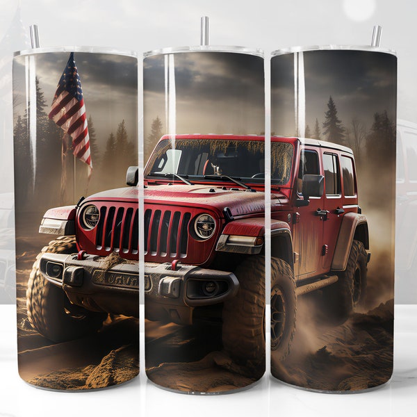 Red Truck Off Road USA Adventure 20oz Straight Tumbler PNG Sublimation Design Rugged Tumbler PNG 20oz Skinny Tumbler Design Digital Download