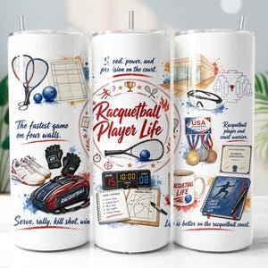 Racquetball Tumbler Wrap PNG, Sporty 20oz Skinny Tumbler Sublimation Design, Digital Download