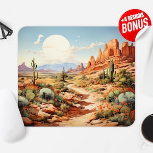Arizona Desert Mouse Pad Sublimation Design, Desert Cactus Computer Mouse Pad PNG, Printable Square Mouse Pad Template Digital Download