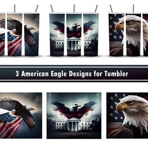American Eagle Designs Bundle for Tumbler, Alcohol Ink, United States Flag, Set of 3 Wrap PNG for 20 oz Skinny Tumbler, Sublimation Designs