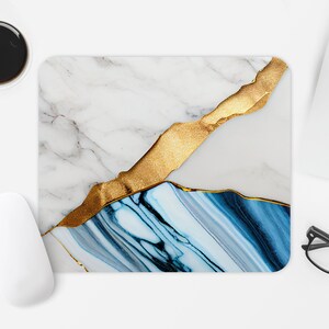 Marble Mouse Pad Sublimation Design, Gold White Computer Mouse Pad PNG Image, Printable Square Mouse Pad Template Digital Download