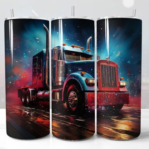 3D Semi Truck Design for Tumbler, STRAIGHT 20oz Skinny Tumbler Wrap Sublimation
