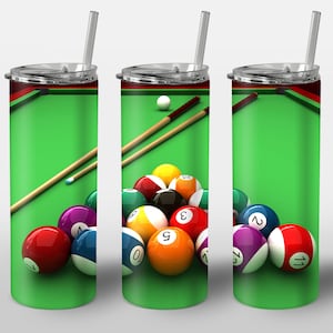 Biljarddesign för tumbler, poolficka gröna bordsbollar, rak 20oz smal tumblerwrap sublimering