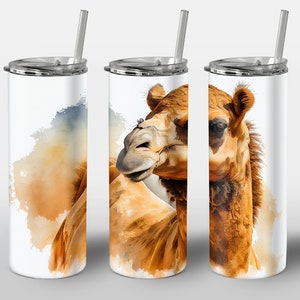Camel Watercolor Design for Tumbler, Alcohol Ink Art Colored Paint, STRAIGHT 20oz Skinny Tumbler Wrap Sublimation
