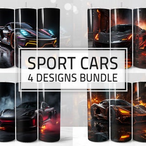 Sport Cars Designs Bundle for Tumbler, Set of 4 Wrap PNG for 20oz Skinny Tumbler Sublimation
