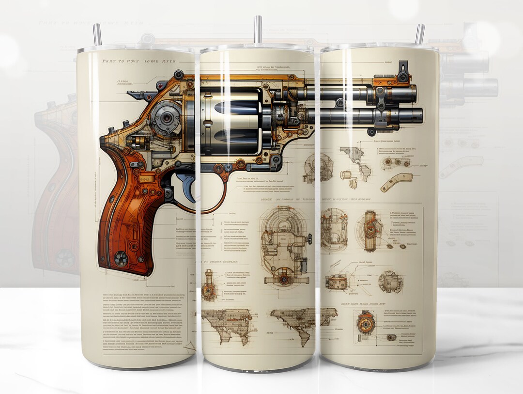 Old Pistol Gun Tumbler Wrap Design, High Resolution 20oz Sublimation
