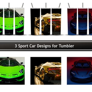Sport Car Designs Bundle for Tumbler, Set of 3 Wrap PNG for 20oz Skinny Tumbler Sublimation
