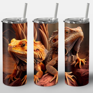 Bearded Dragons Design for Tumbler, Alcohol Ink Art, Desert Rock Brown Lizard Reptilian, STRAIGHT 20oz Skinny Tumbler Wrap Sublimation
