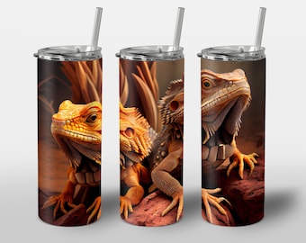 Bearded Dragons Design for Tumbler, Alcohol Ink Art, Desert Rock Brown Lizard Reptilian, STRAIGHT 20oz Skinny Tumbler Wrap Sublimation