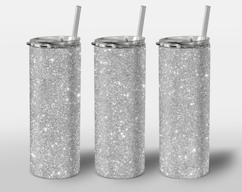 Silver Glitter Design for Tumbler, White Silver Ombre Gradient Design, PNG Image, STRAIGHT 20oz Skinny Tumbler Wrap Sublimation
