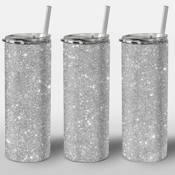 Silver Glitter Design for Tumbler, White Silver Ombre Gradient Design, PNG Image, STRAIGHT 20oz Skinny Tumbler Wrap Sublimation