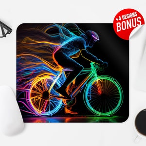 Neon Bike Mouse Pad Sublimation Design, Cycling Biker Riding Bicycle Computer Mouse Pad PNG Image, Mouse Pad Template, Digital Download