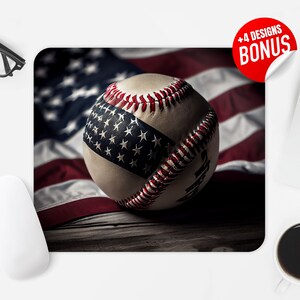 3D American Baseball Mouse Pad Sublimation Design, USA Flag Baseball Computer Mouse Pad PNG Image, Mouse Pad Template, Digital Download