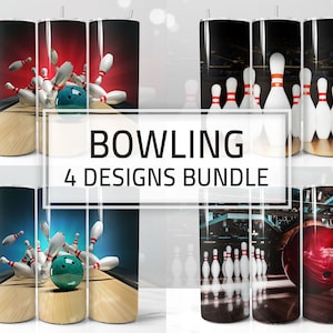 Bowling Designs Bundle for Tumbler, Set of 4 Wrap PNG for 20oz Skinny Tumbler Sublimation