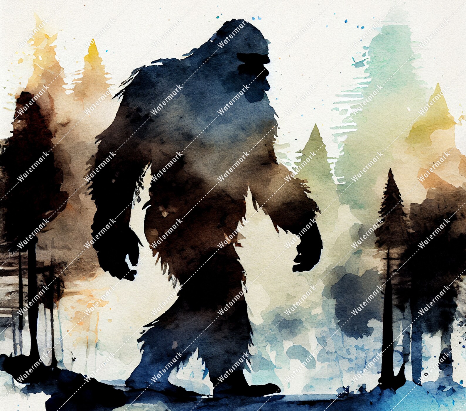 Watercolor Bigfoot Design for Tumbler Alcohol Ink Colored - Etsy